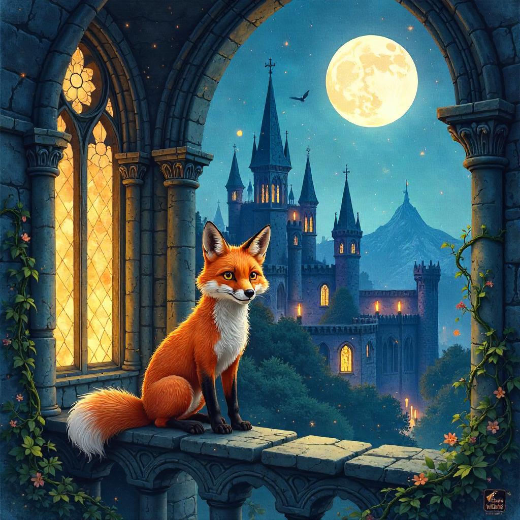 Moonlit Fox in a Gothic Vampire Castle
