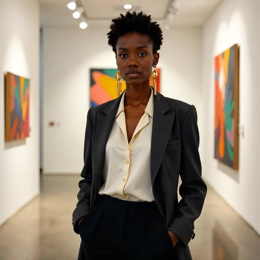 Stylish Black Woman in a Contemporary Art Gallery