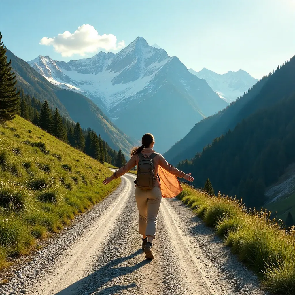 Woman on a Mountain Road in the Georgian Caucasus