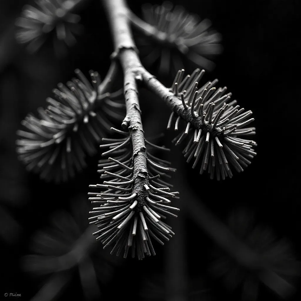 Intricate Pine Branches in Monochrome Textures