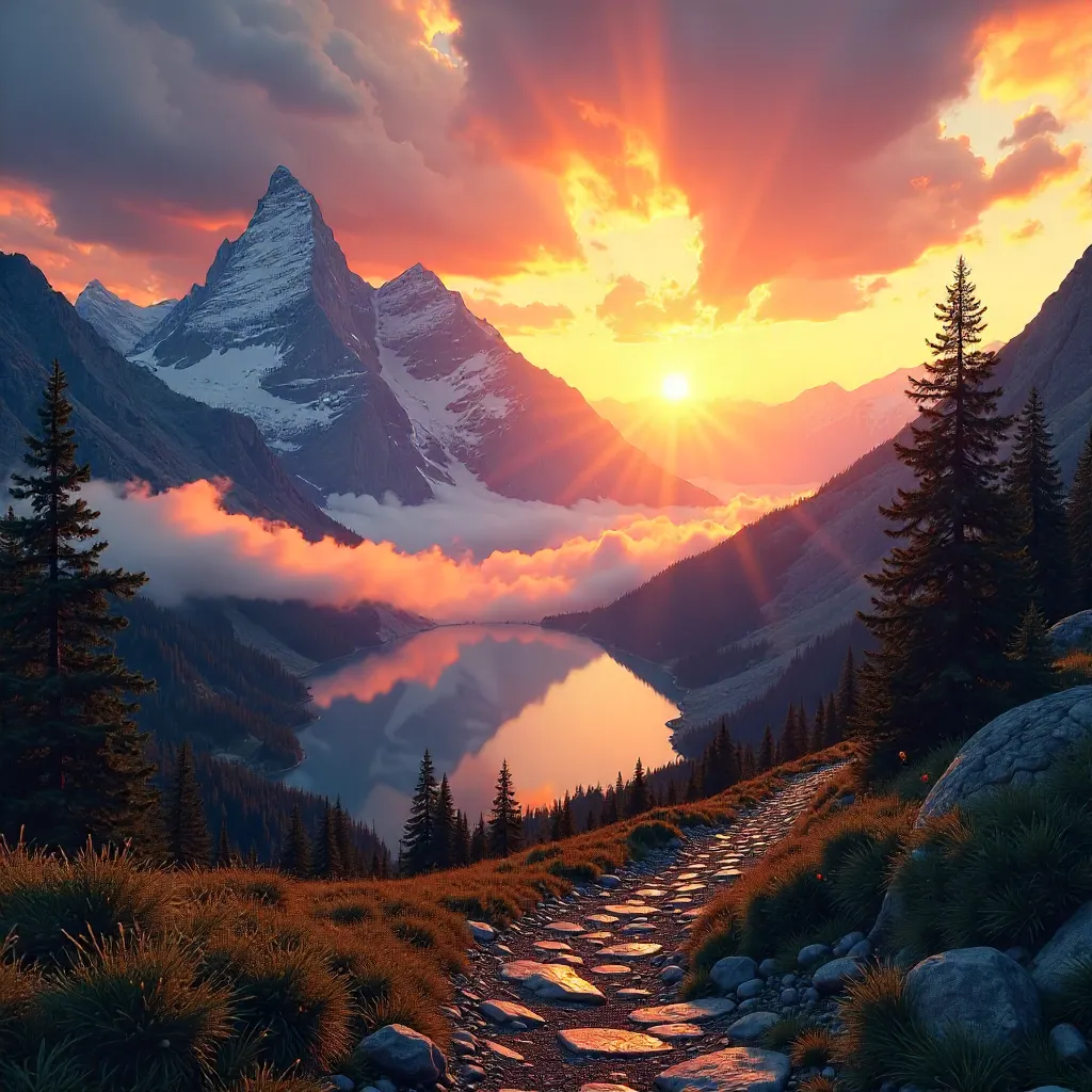 Stunning Sunset Over Majestic Mountain Peaks