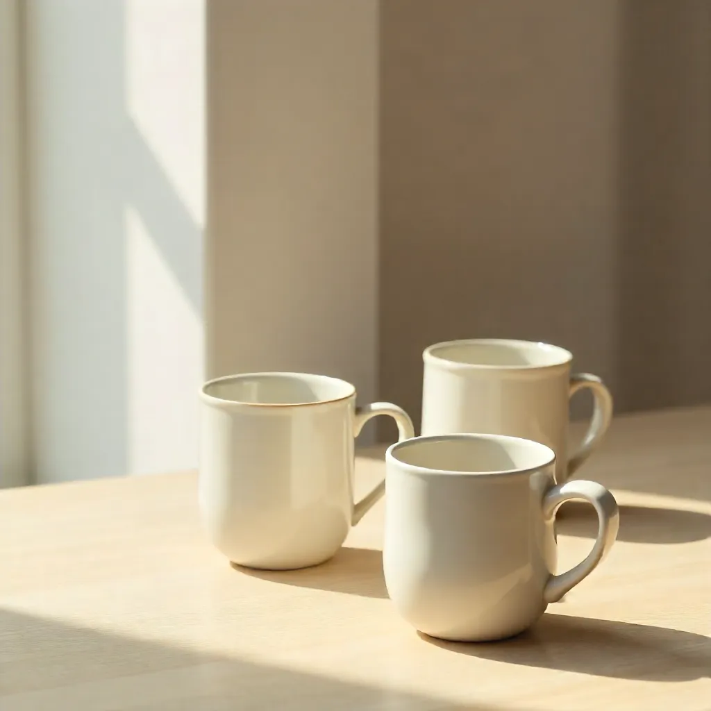 Elegant Minimalist Ceramic Cups in Soft Natural Light