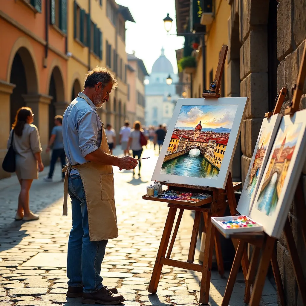 Watercolor Plein Air in Florence: Street Artist