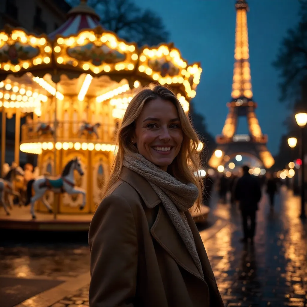 Bright Smile by Paris Carousel at Night