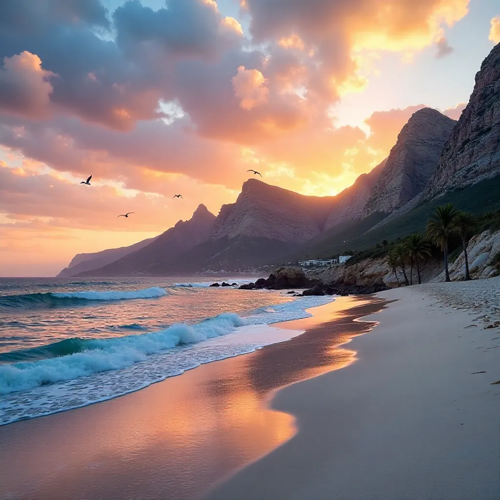 Sunset Over Twelve Apostles and Camps Bay Beach, Cape Town