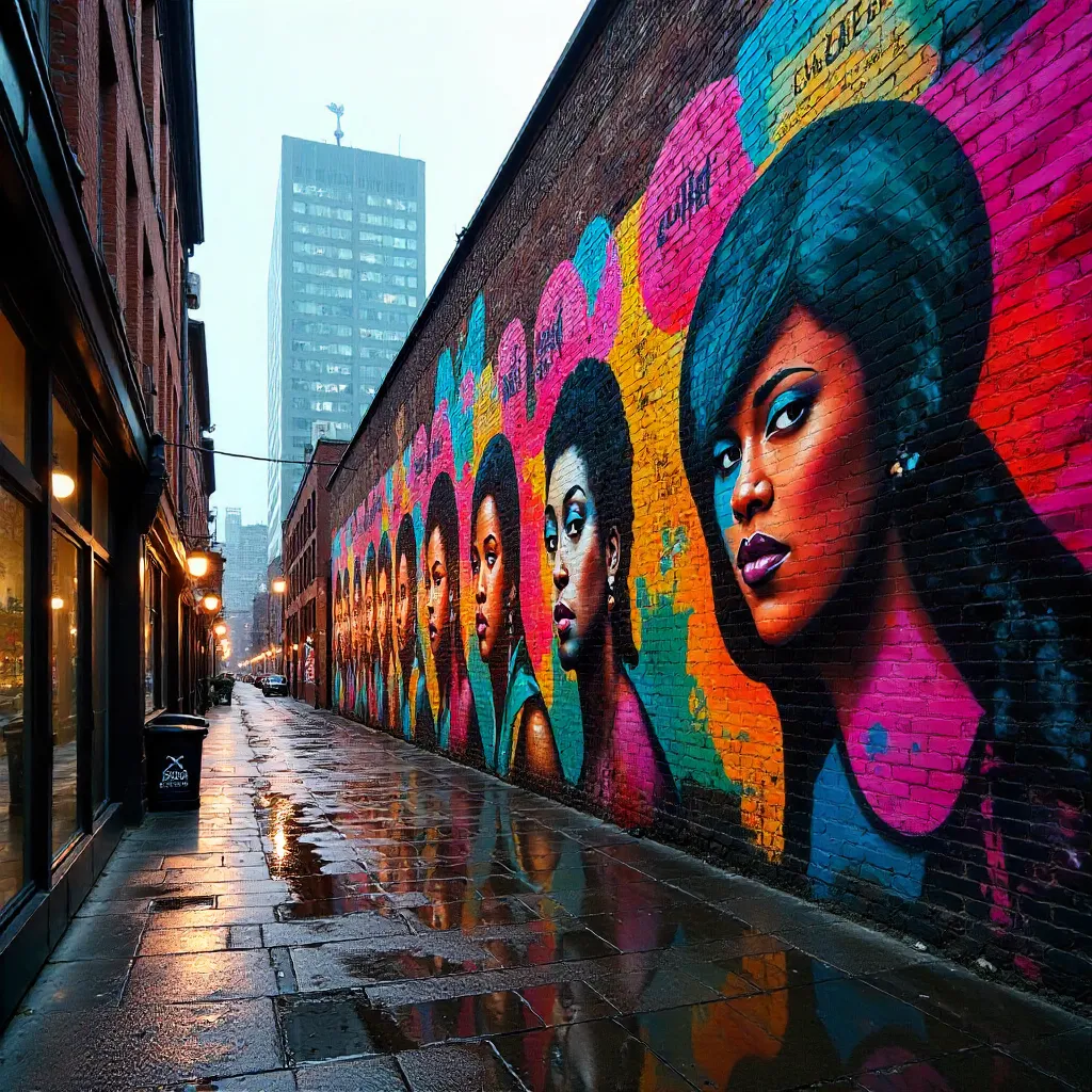 Colorful Birmingham Alley Mural of Modern Culture