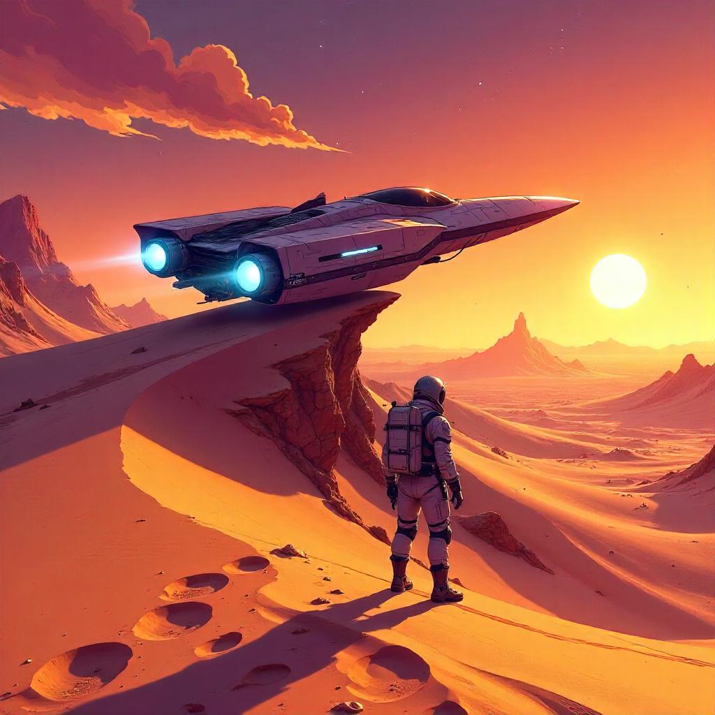 Desert Dunes Anime Spaceship Encounter
