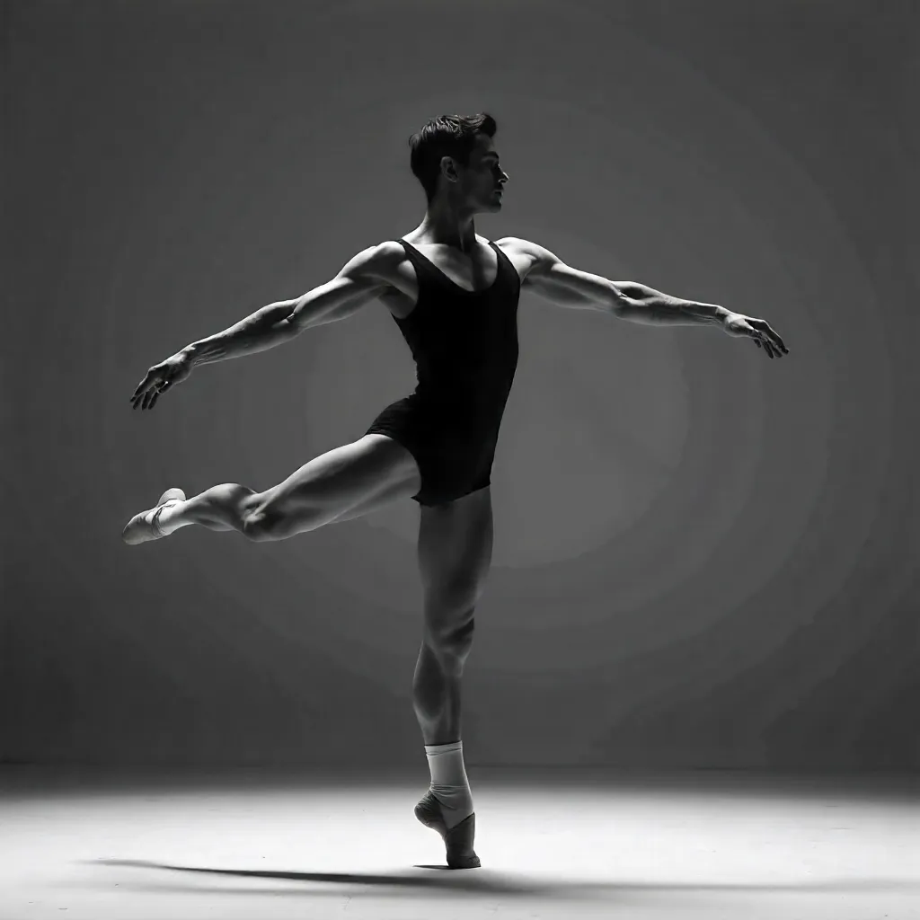Monochrome Grace: Male Dancer in Arabesque