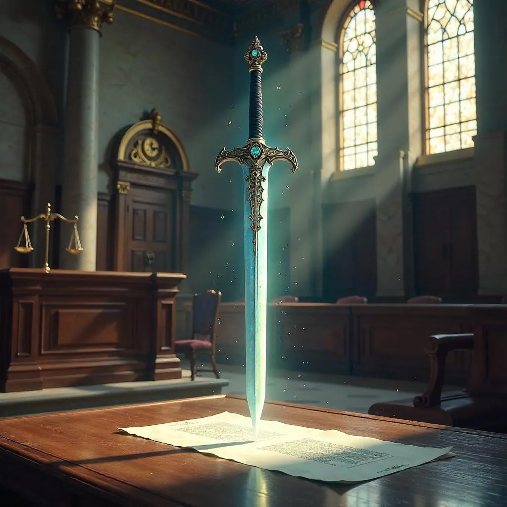 Enchanted Sword in a Photoreal Courthouse