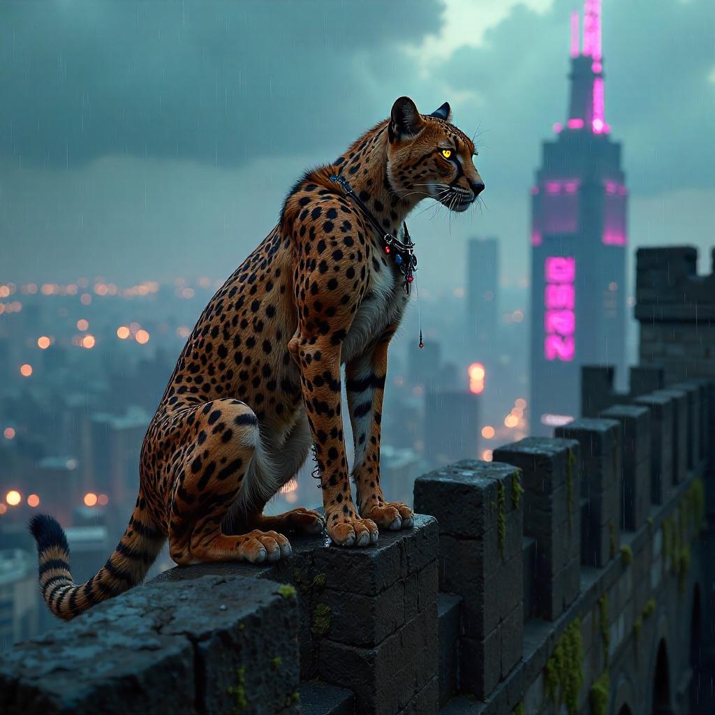 Cheetah on Neon Castle Battlements