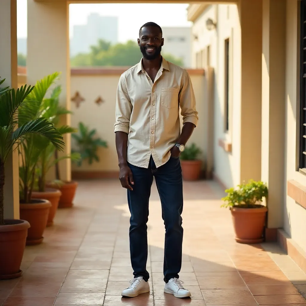 Relaxed Casual Portrait in Abuja Courtyard
