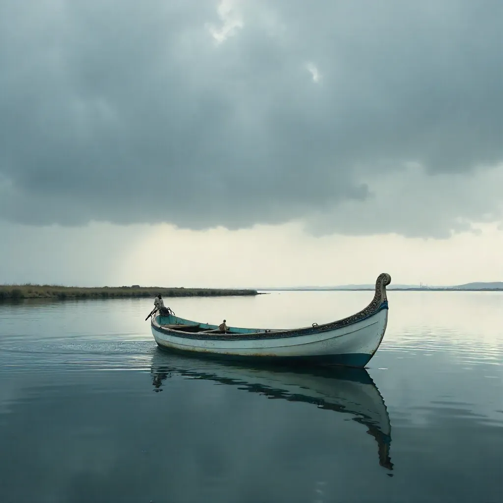 Lone Moliceiro on the Ria de Aveiro under Clouds