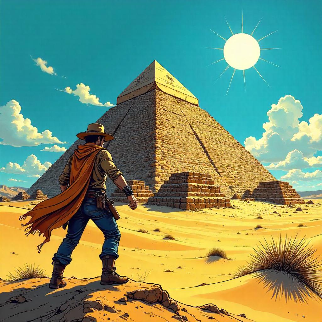 Bold Comic-Book Pyramid Rising from Desert Sands