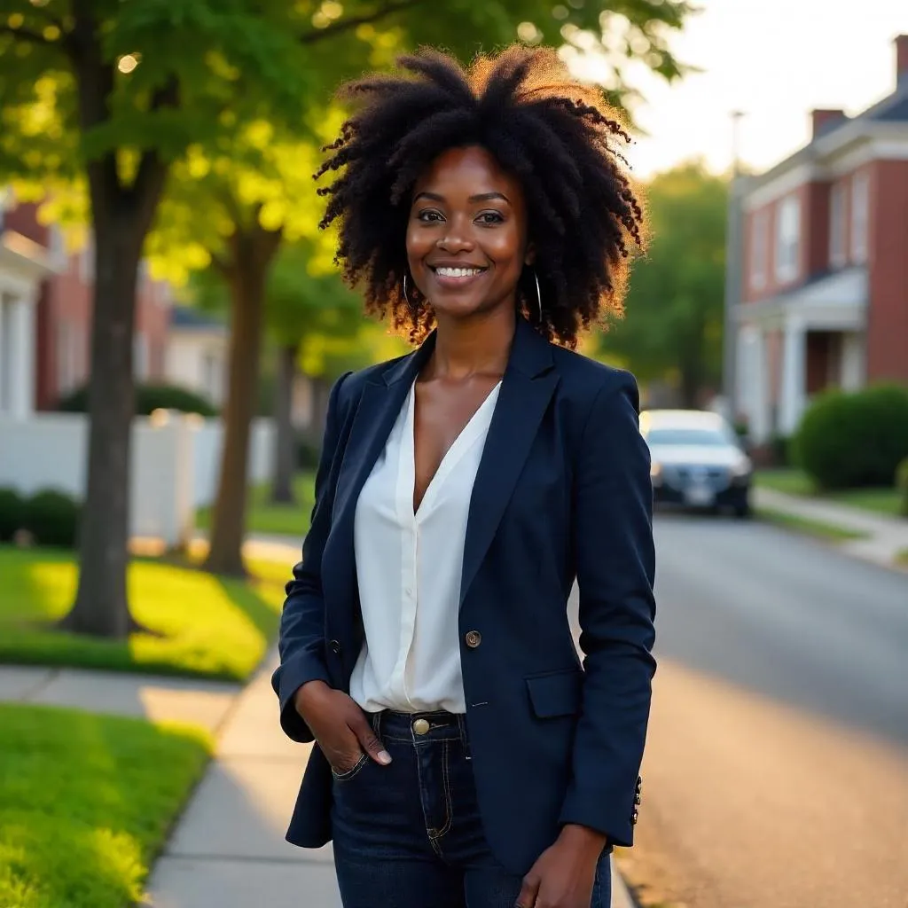 Confident Black Woman in Suburban Sunset