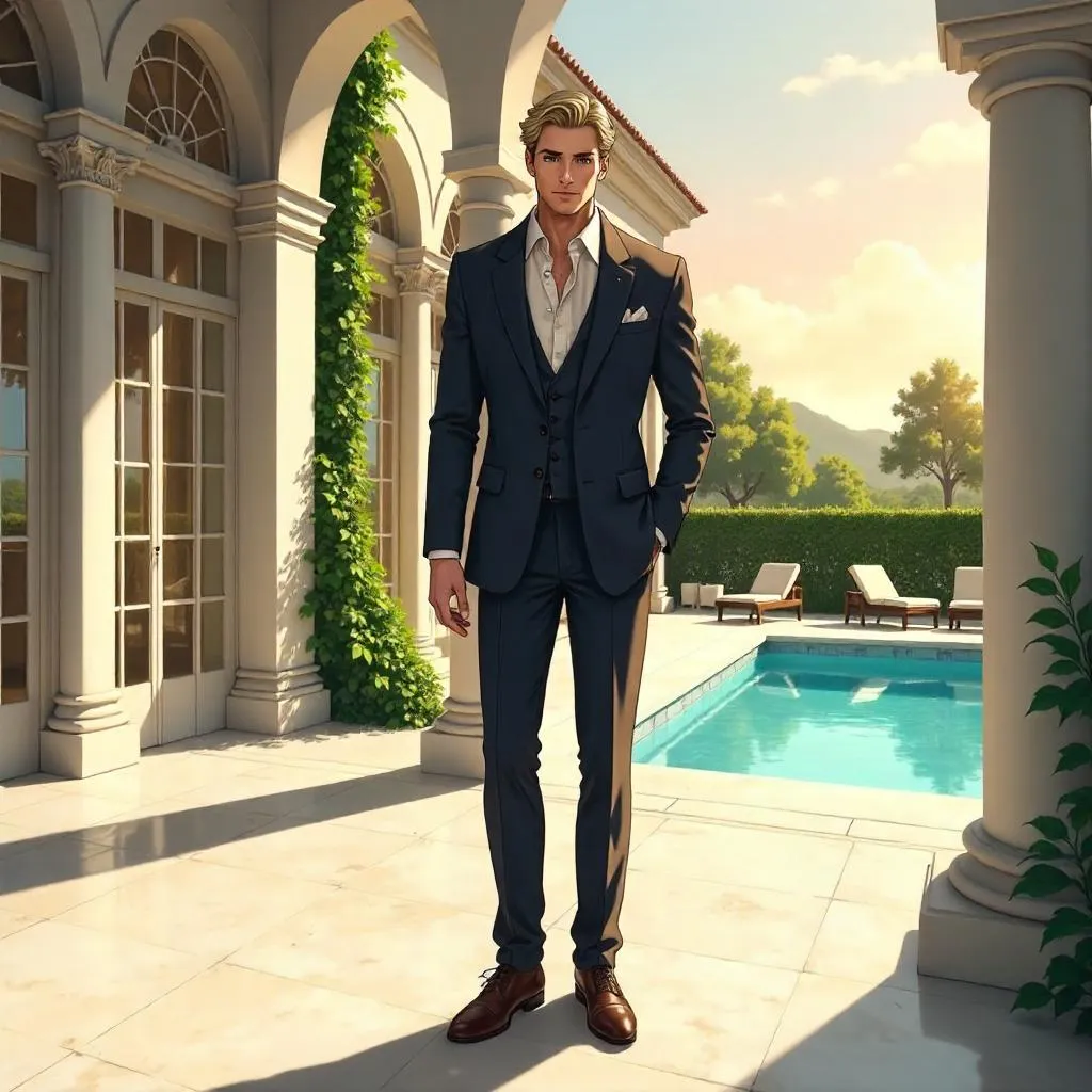 Elegant Anime Gentleman in a Luxury Villa