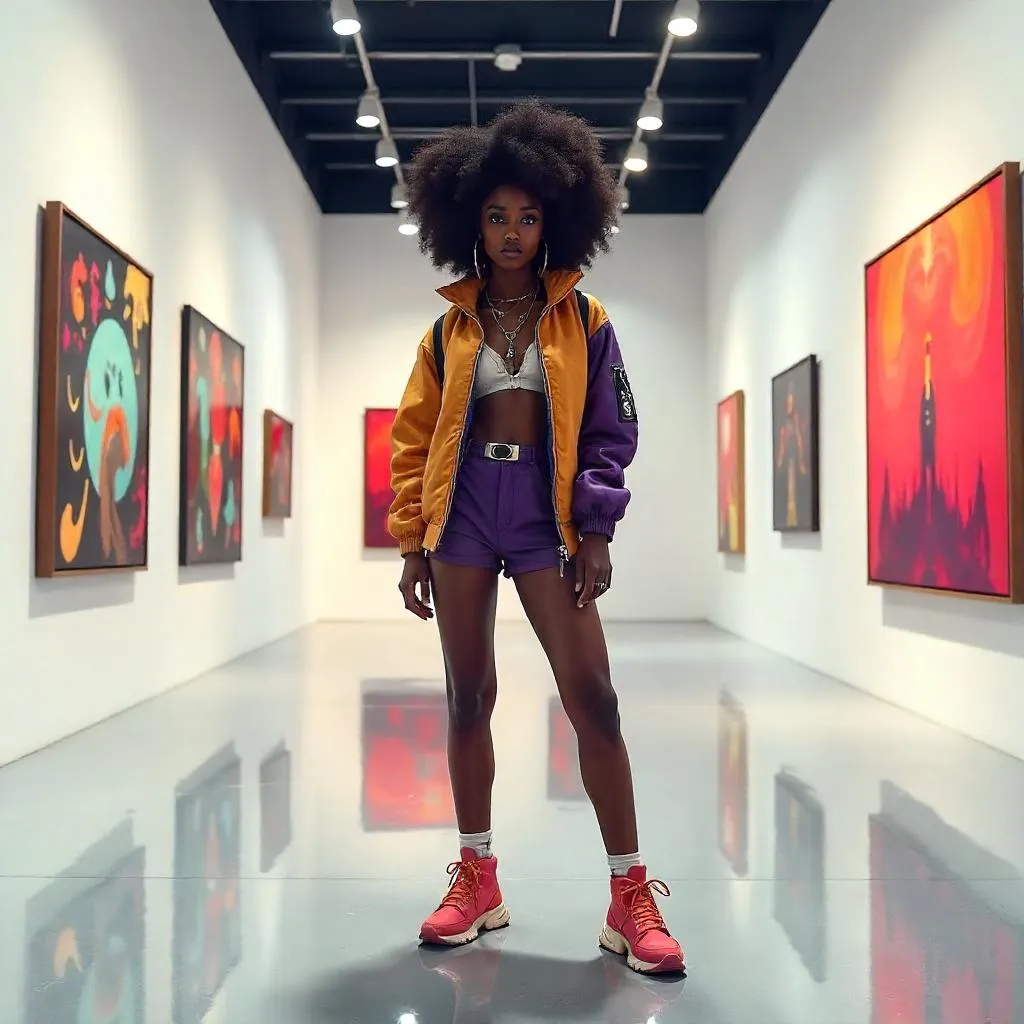 Stylish Black Girl in a Concept Art Gallery