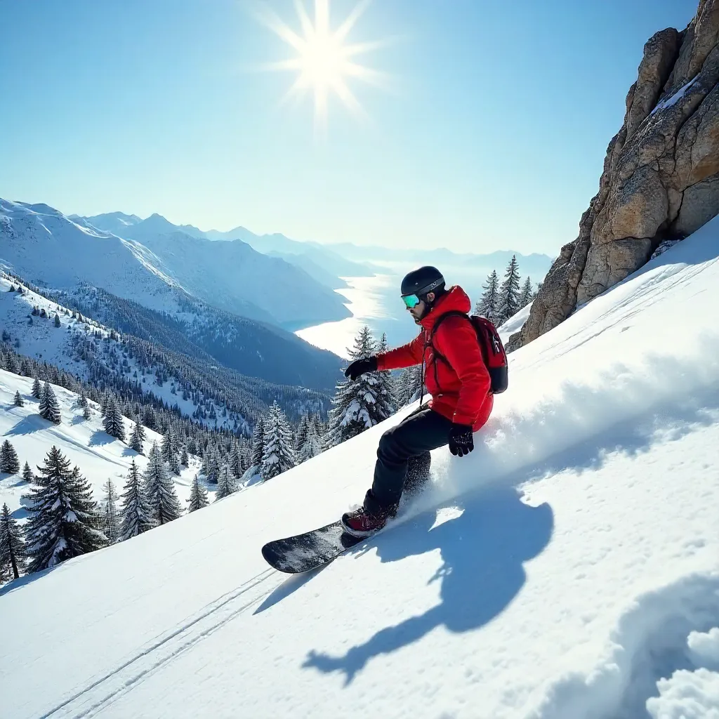 Solitary Snowboarder on a Greek Alpine Slope