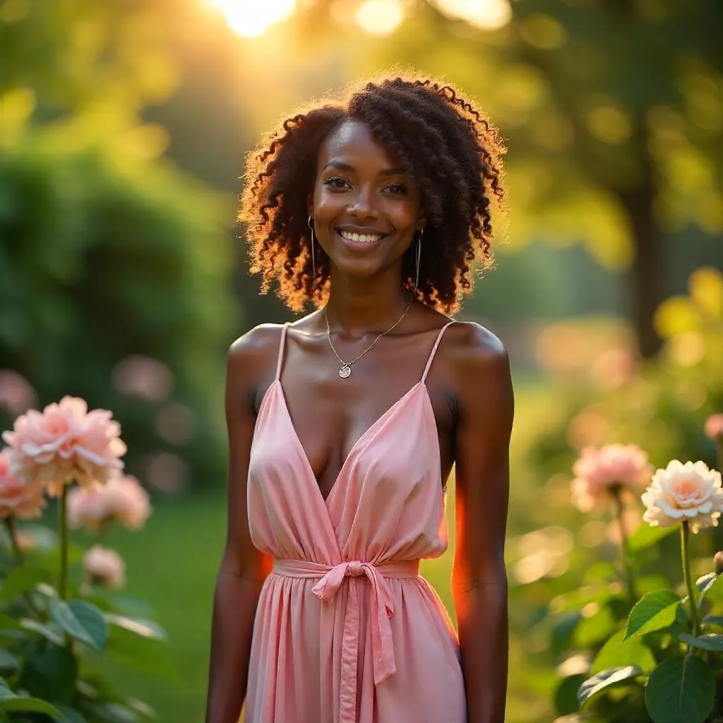 Golden Hour Garden Portrait of a Stylish Black Girl