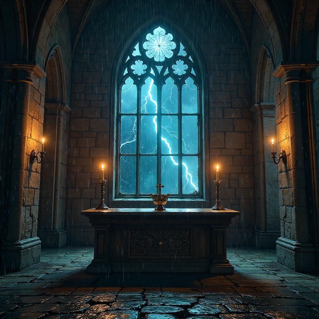 Photorealistic Altar in a Thunderstorm