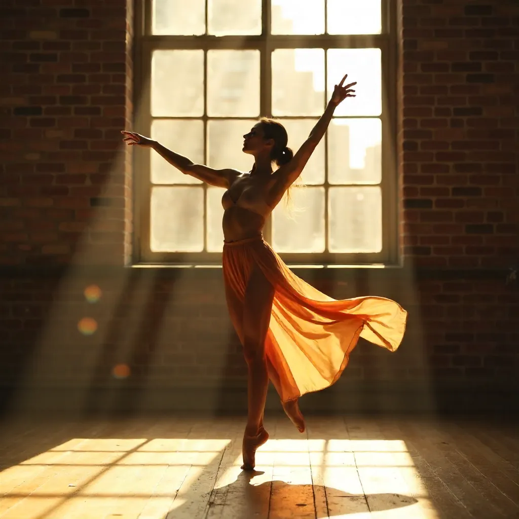 Sunlit Dancer in an Exposed Brick Studio