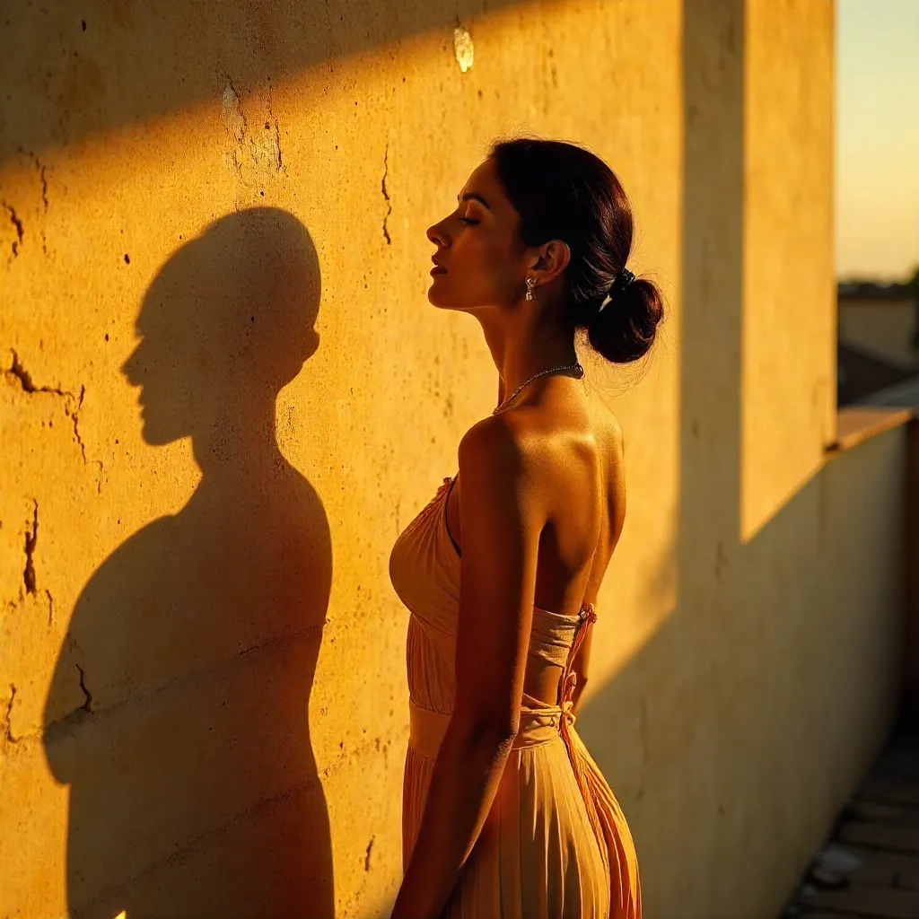 Golden Hour Shadowplay on a Textured Wall