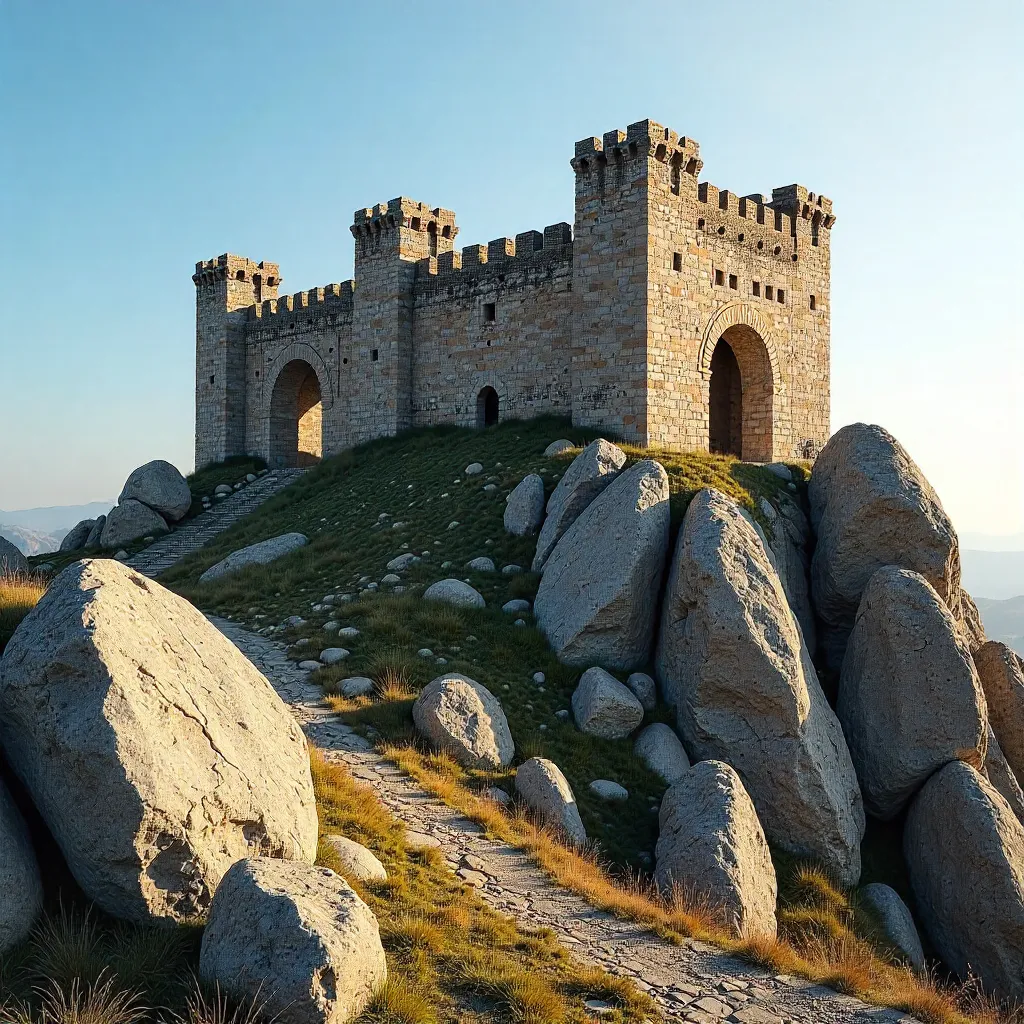 Ancient Fortress on Rugged Rocks at Dawn