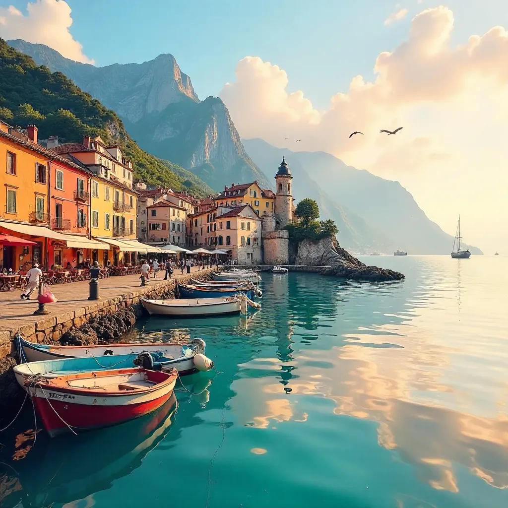 Harbor Vista: Boats, Mountains, and a Quaint Coastal City