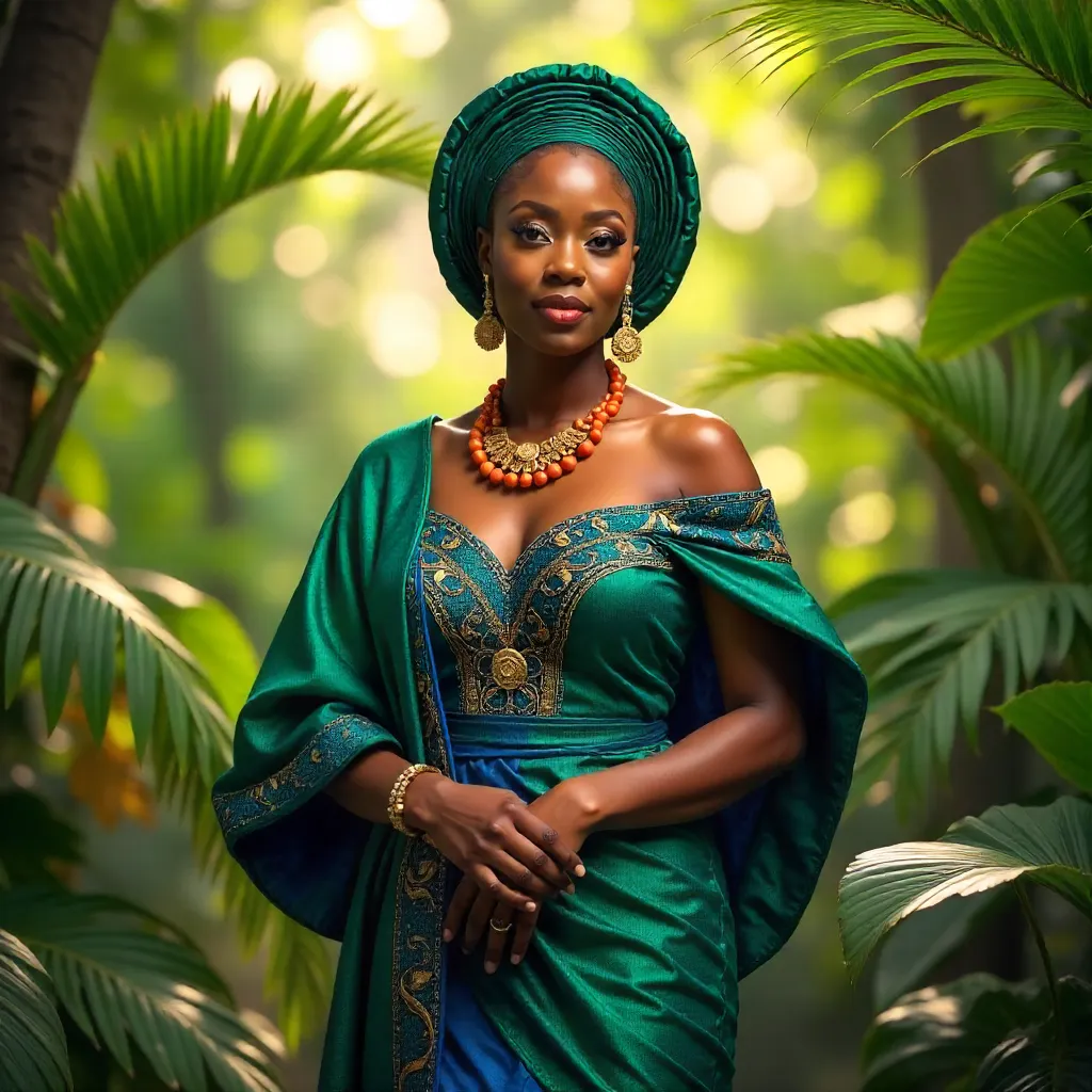 Yoruba Aso-Oke Attire Amid Verdant Greens