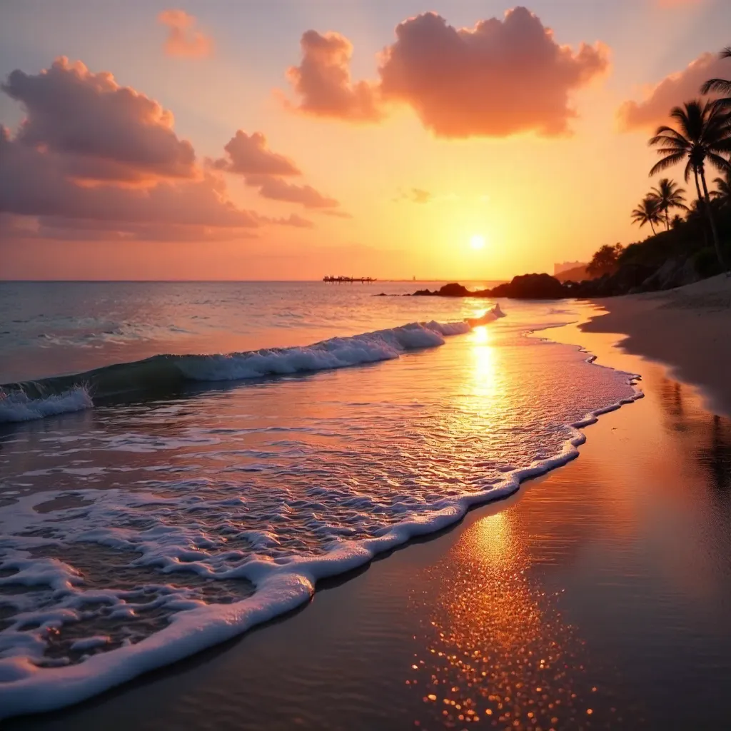 Golden Hour Tranquil Beach at Sunset