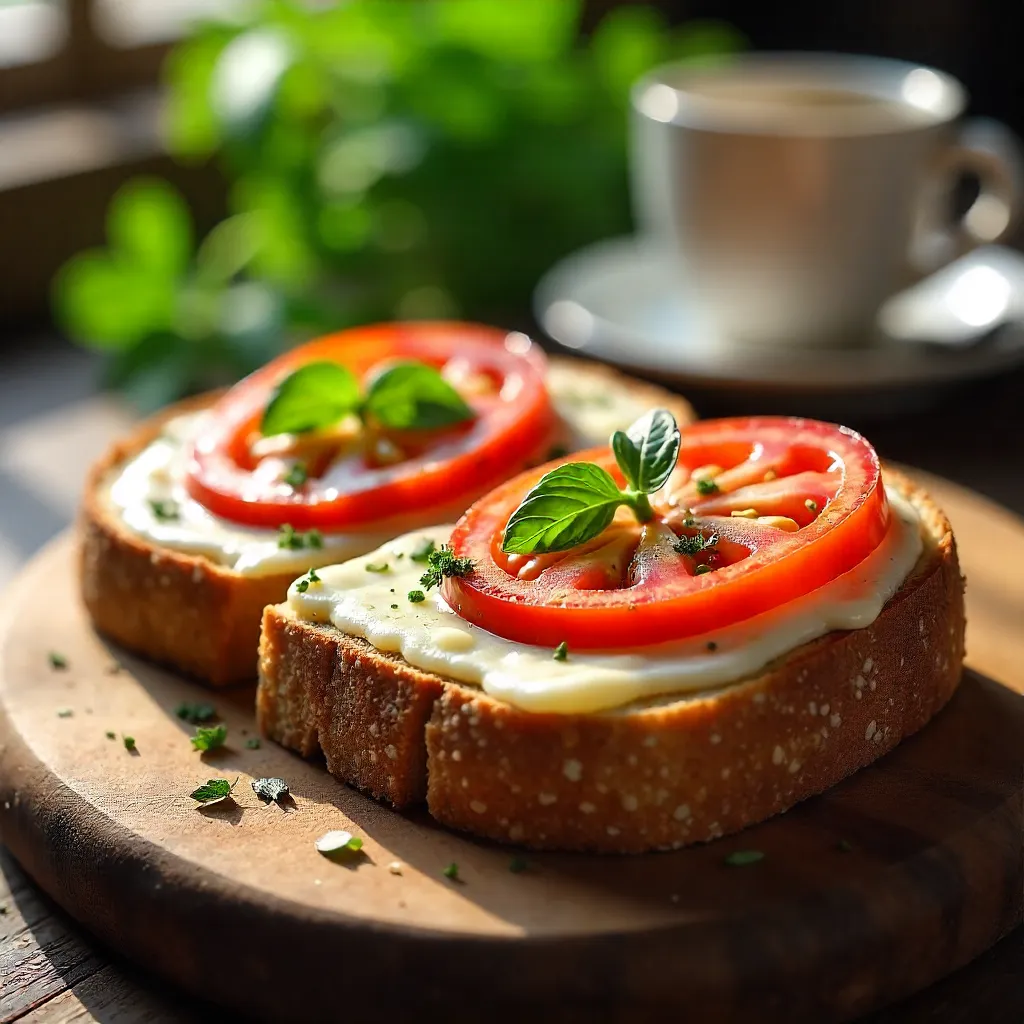 Multi-Grain Toast with Cheese, Tomatoes, and Herbs