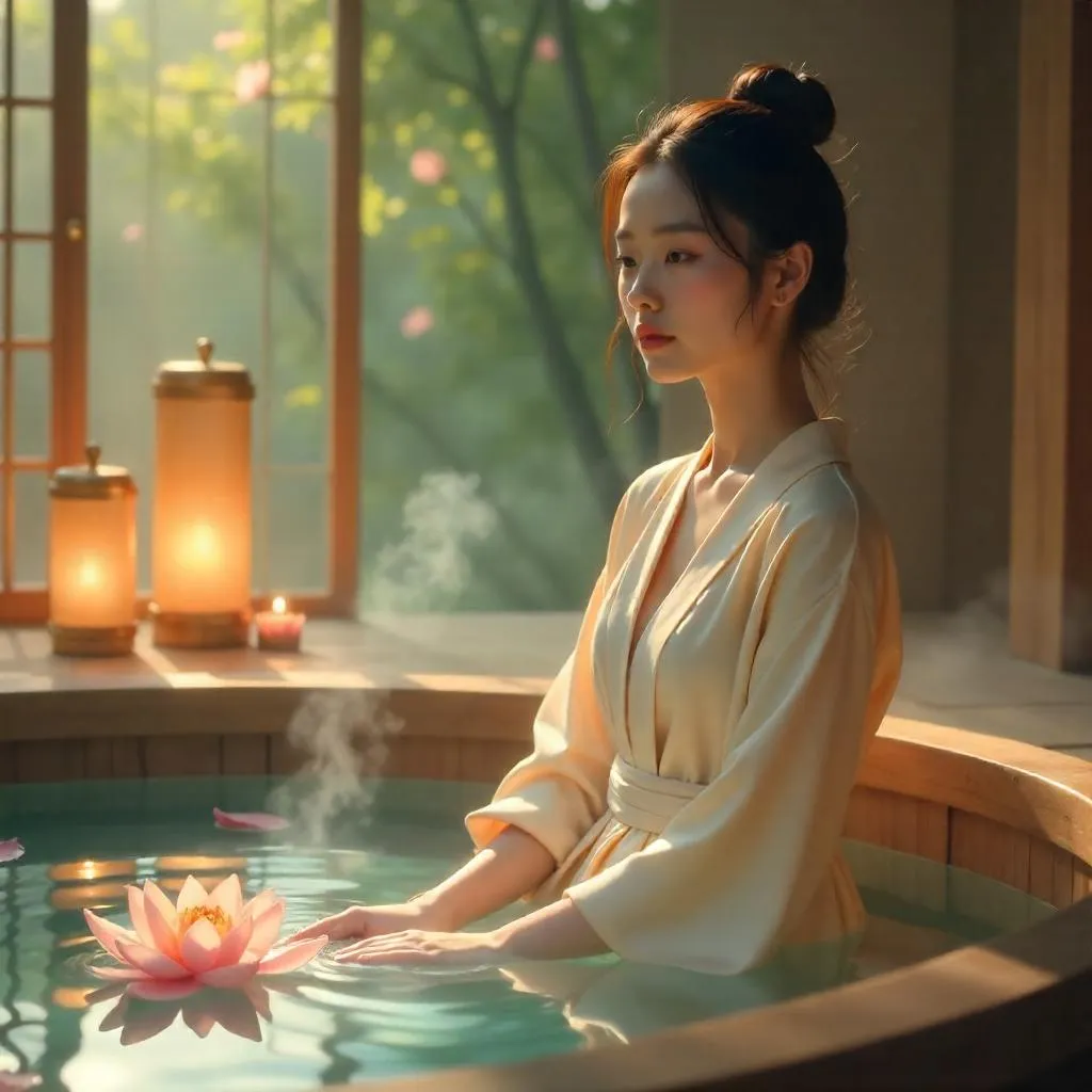 Elegant Asian Girl in a Tranquil Spa - Digital Art