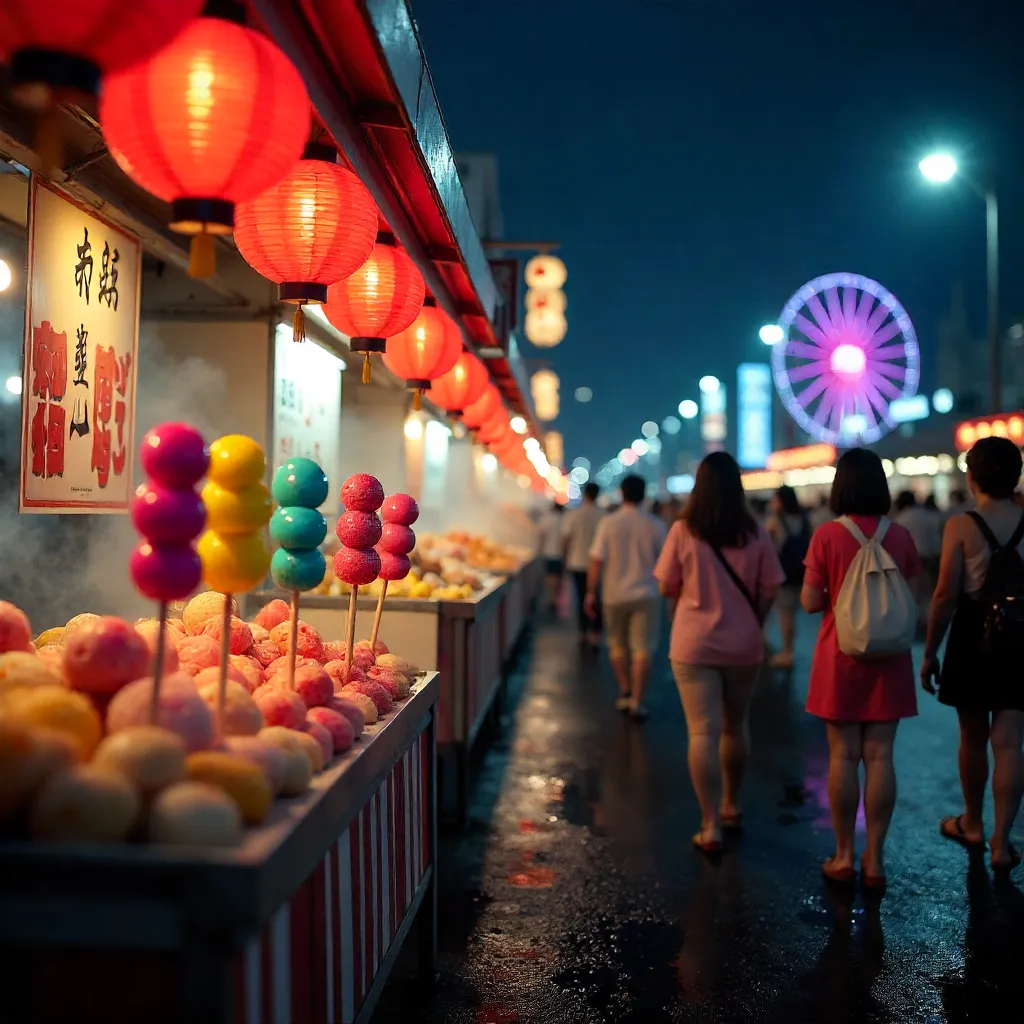 Vibrant Candy Skewers at Yokohama Night Festival