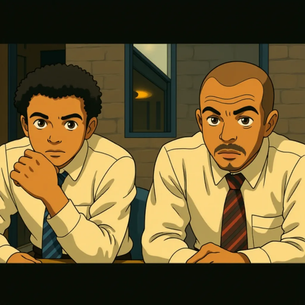 Denzel Washington and Chiwetel Ejiofor in Inside Man (2006) - Anime style