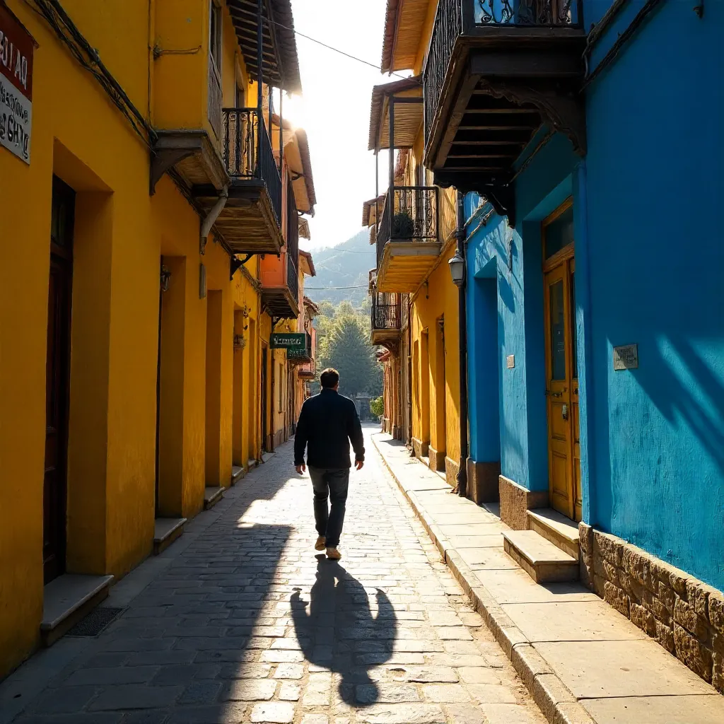 Silhouette in Eskişehir: Blue and Yellow Facades