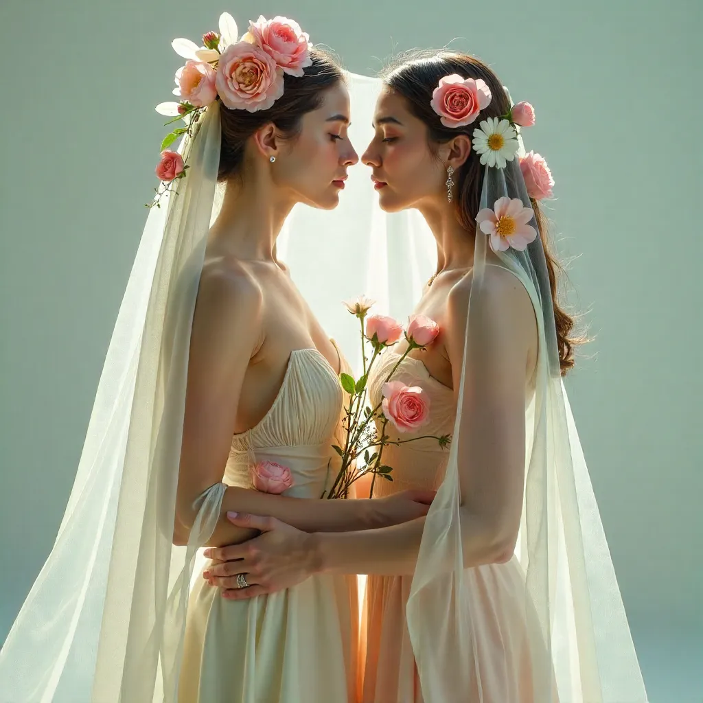 Floral Veil: Two Women in Translucent Drapery