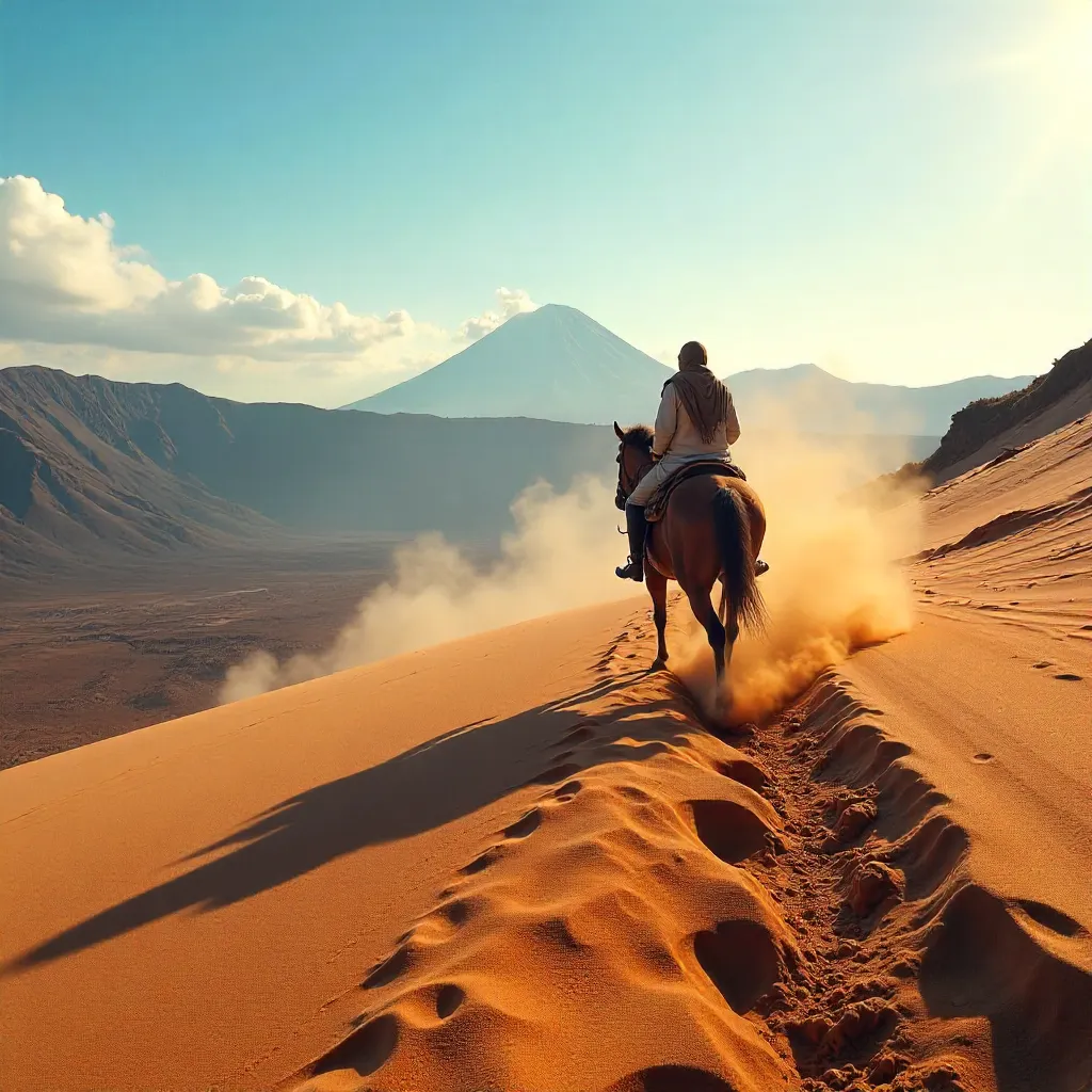 Rider on Horseback at Mount Bromo's Sea of Sand in East Java