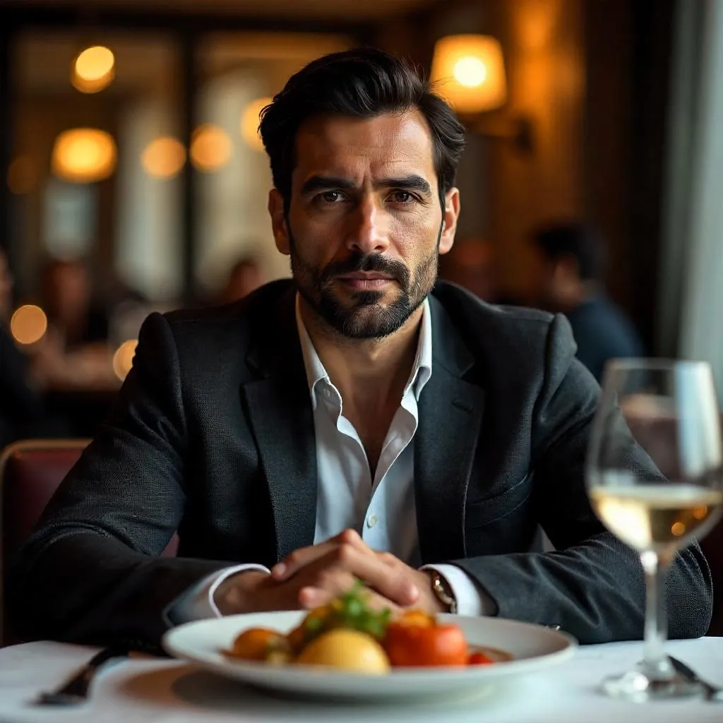 Handsome Middle Eastern Man in a Refined Restaurant