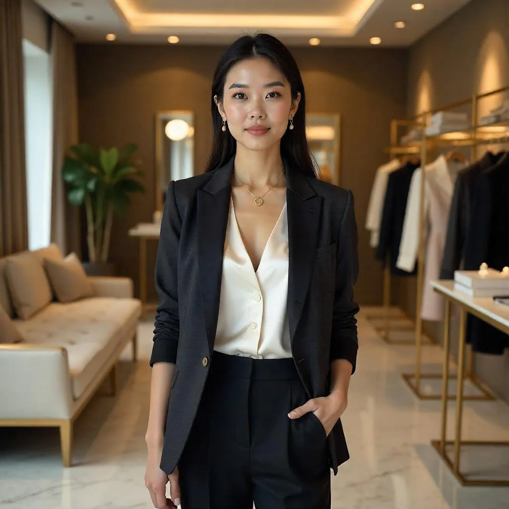 Confident Asian Woman in a Chic Boutique