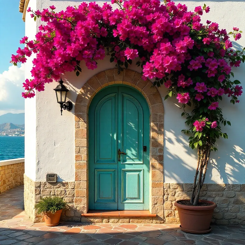 Mediterranean Doorway in Izmir with Bougainvillea