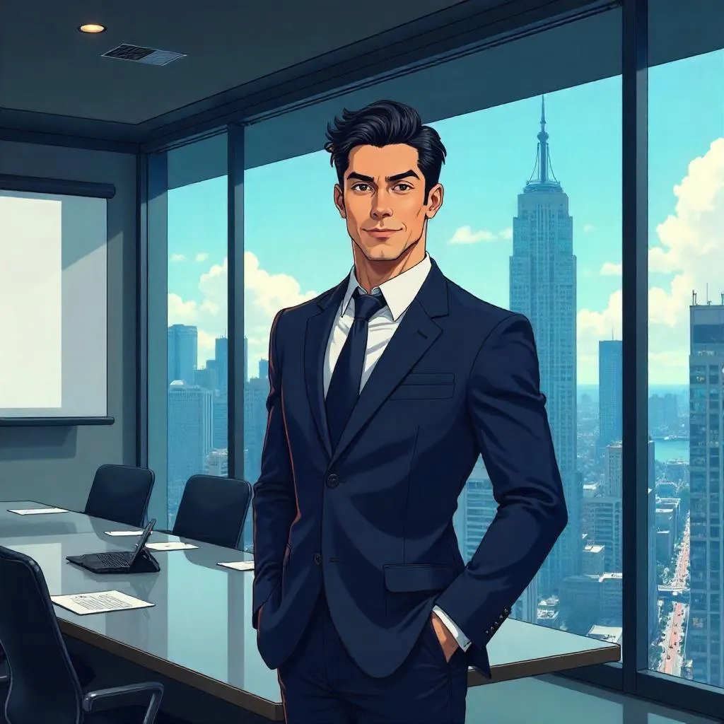 Handsome Latino in an Anime Boardroom