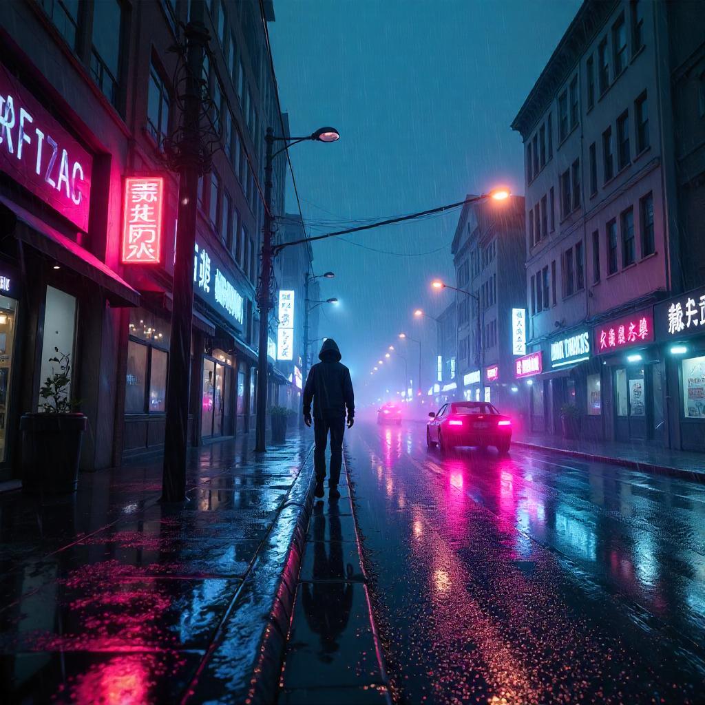 Wind-Driven Storm: Photoreal 3D Render in Heavy Rain