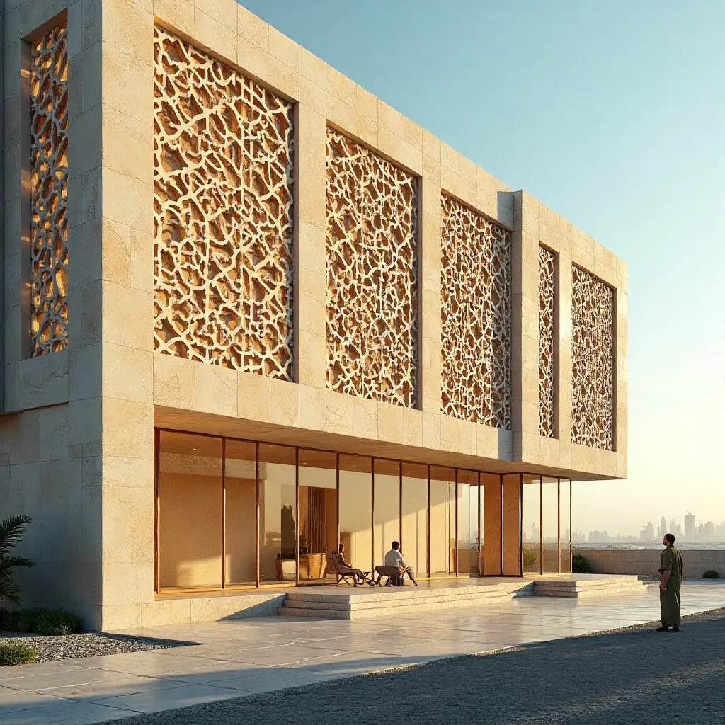 Dubai Facade: Geometric Patterns with Palm Motifs