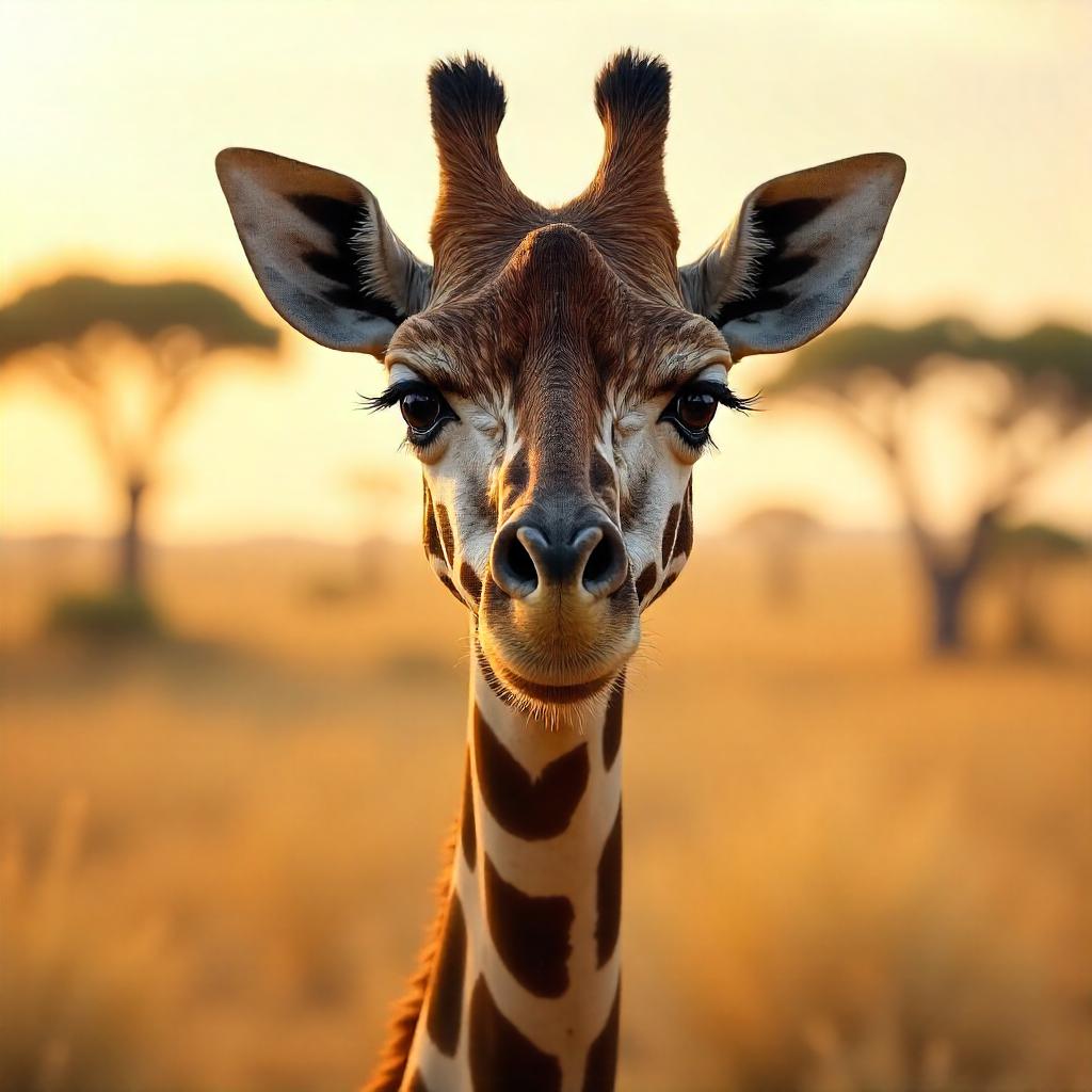 Golden Hour Giraffe: Digital Photo Portrait