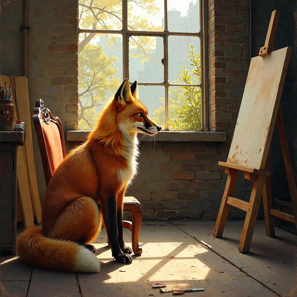 Fox in a Loft: An Oil Painting