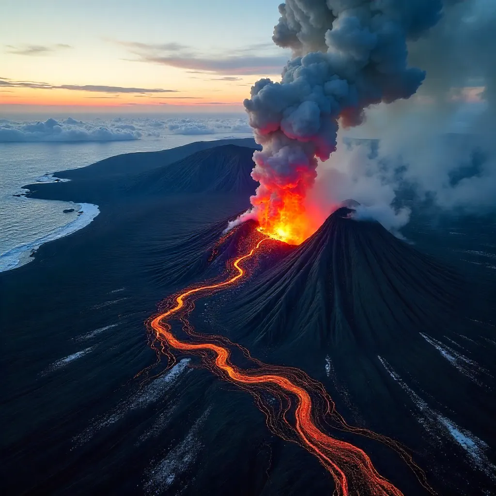 Aerial Inferno Over Grindavík: Lava Rivers in Iceland