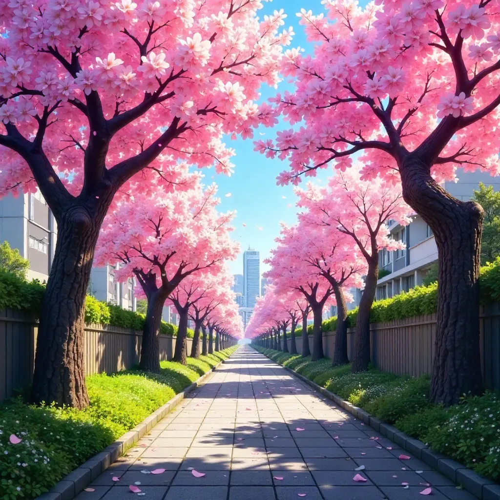 Cherry Blossoms Over Tokyo's Clear Spring Sky