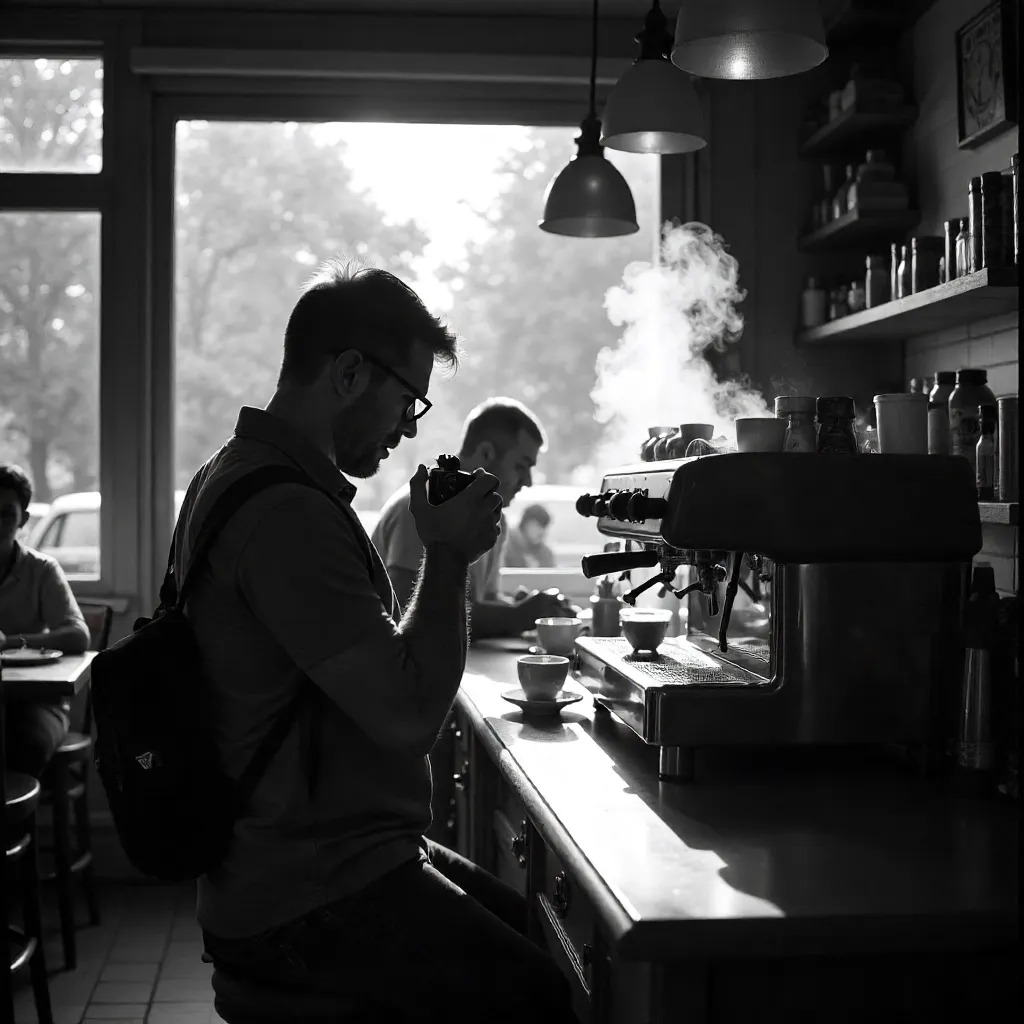 Monochrome Café Moments: A Photographer's Gaze
