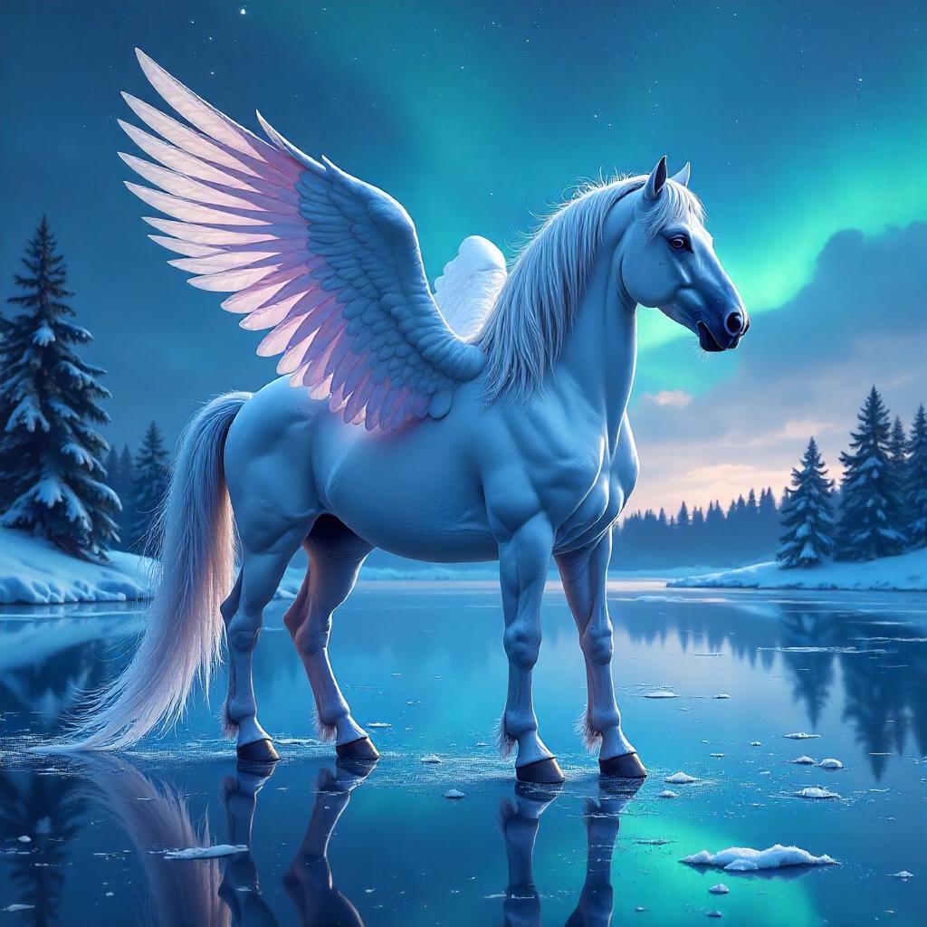 Pegasus on a Frozen Lake in Digital Art