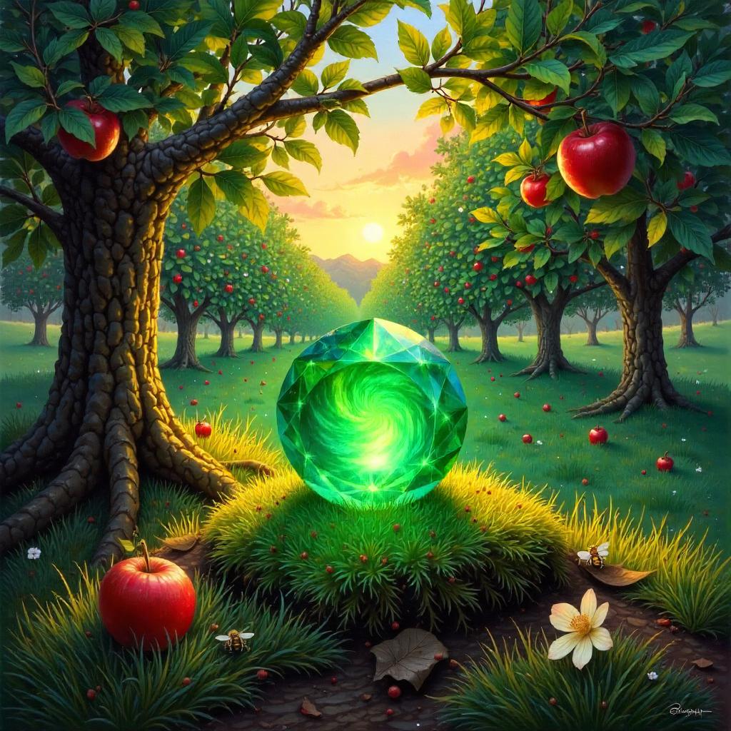 Infinity Stone in an Orchard: An Oil Painting