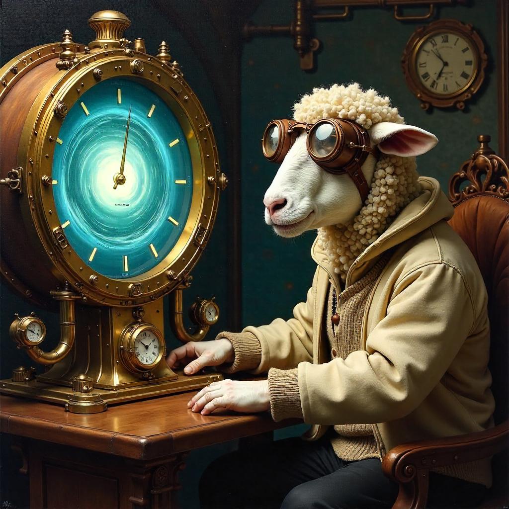 Sheep in a Time Machine: An Oil Painting